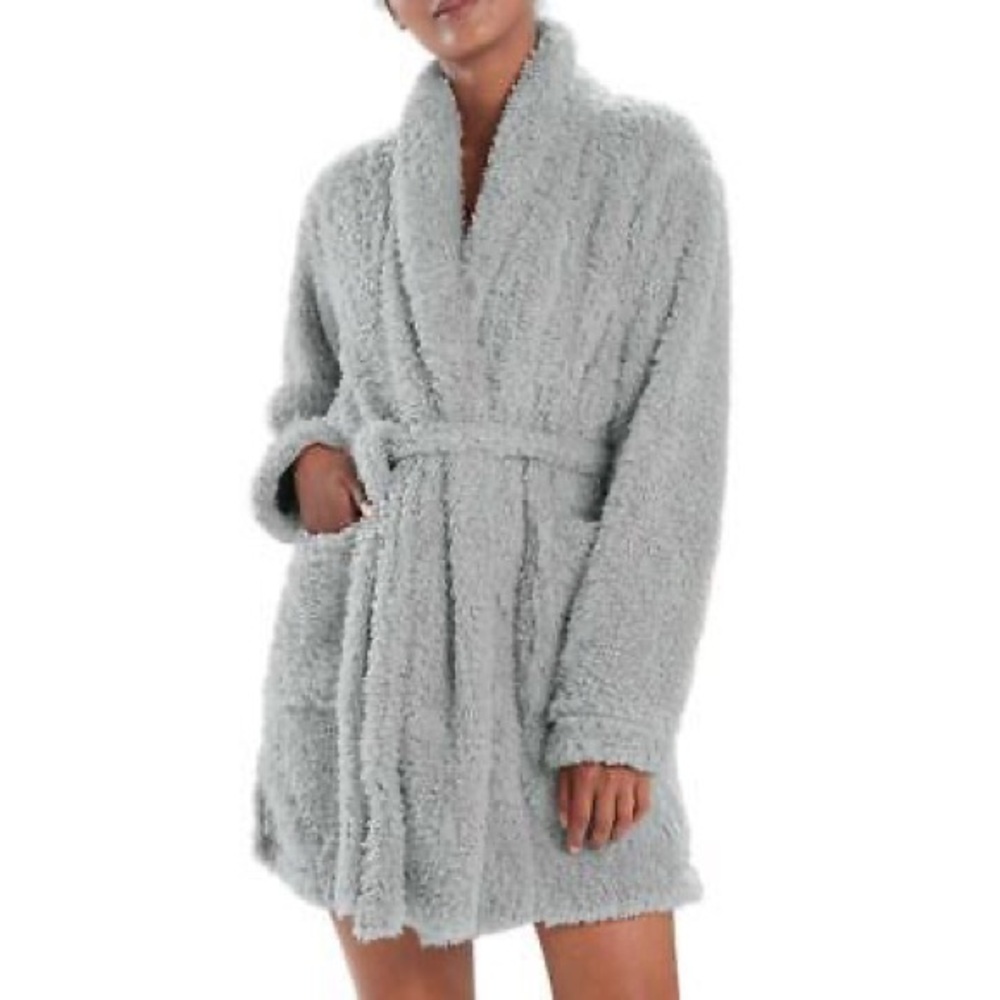 Natori Gray Plush Cardigan Robe Size S/M
